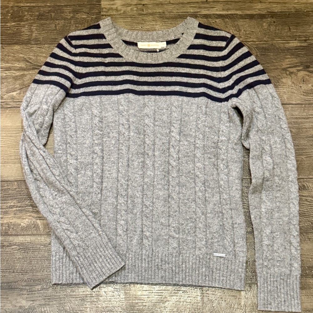 Tory Burch Gray and Navy Women's Sweater 100% wool
